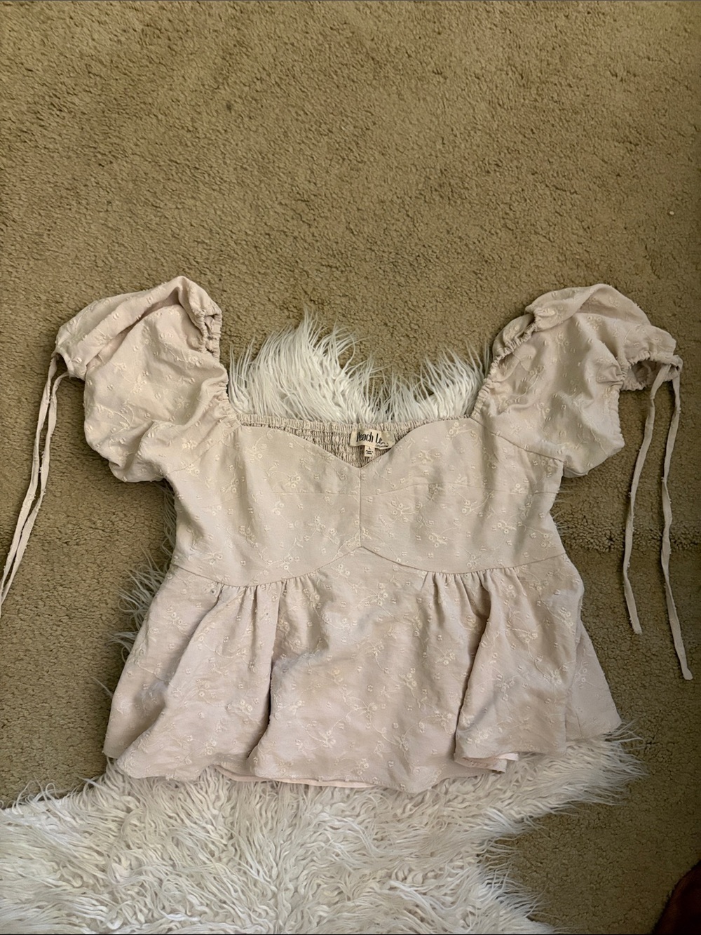 Peach Love California Blush Puff Sleeve Peplum Top